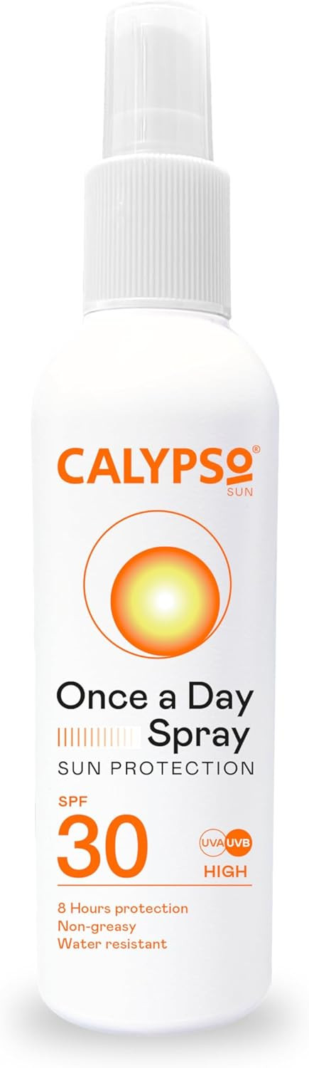 Calypso Once A Day Sun Protection Spray SPF30 | 8 Hours Sun Protection | Non Greasy | Water Resistant | 200ml, Transparent,package may vary