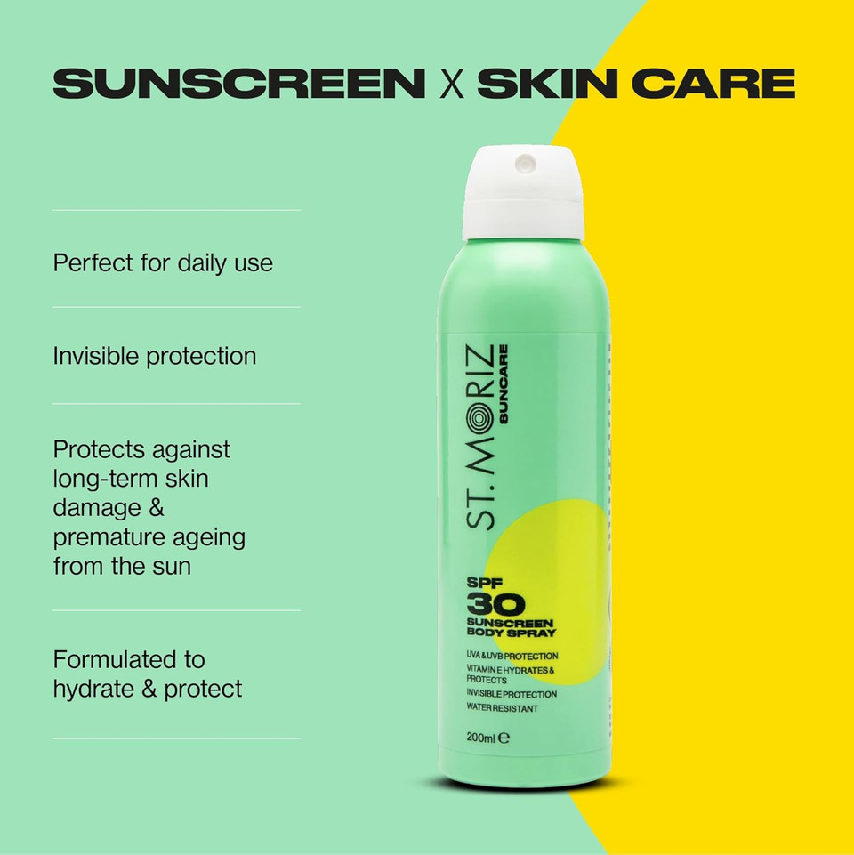 St Moriz Suncare SPF 30 Sunscreen Body Spray | Hydrating UVA & UVB SPF 30 Invisible Protection Sun Spray Mist for Body with Vitamin E | Water Resistant | Dermatologically Tested | Vegan | 200ml