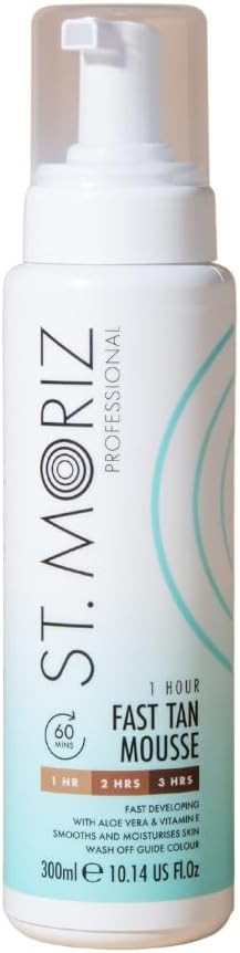 St Moriz Professional Extra Large 1 Hour Fast Tan Mousse | Fast Drying Vegan Express Fake Tan With Aloe Vera & Vitamin E | 1 Hour for Light Glow, 2 Hours for Medium Glow, 3 Hours for Dark Glow | 300ml