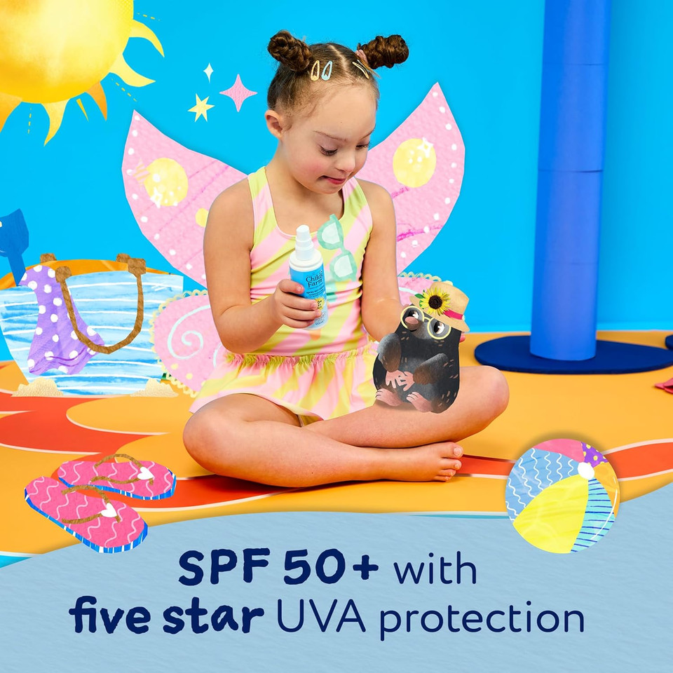 Childs Farm Kids & Baby Sun Lotion Spray SPF 50+ | UVA & UVB Very High Protection | Extra Water Resistant | Fragrance Free | Suitable for Dry, Sensitive Skin, 100ml