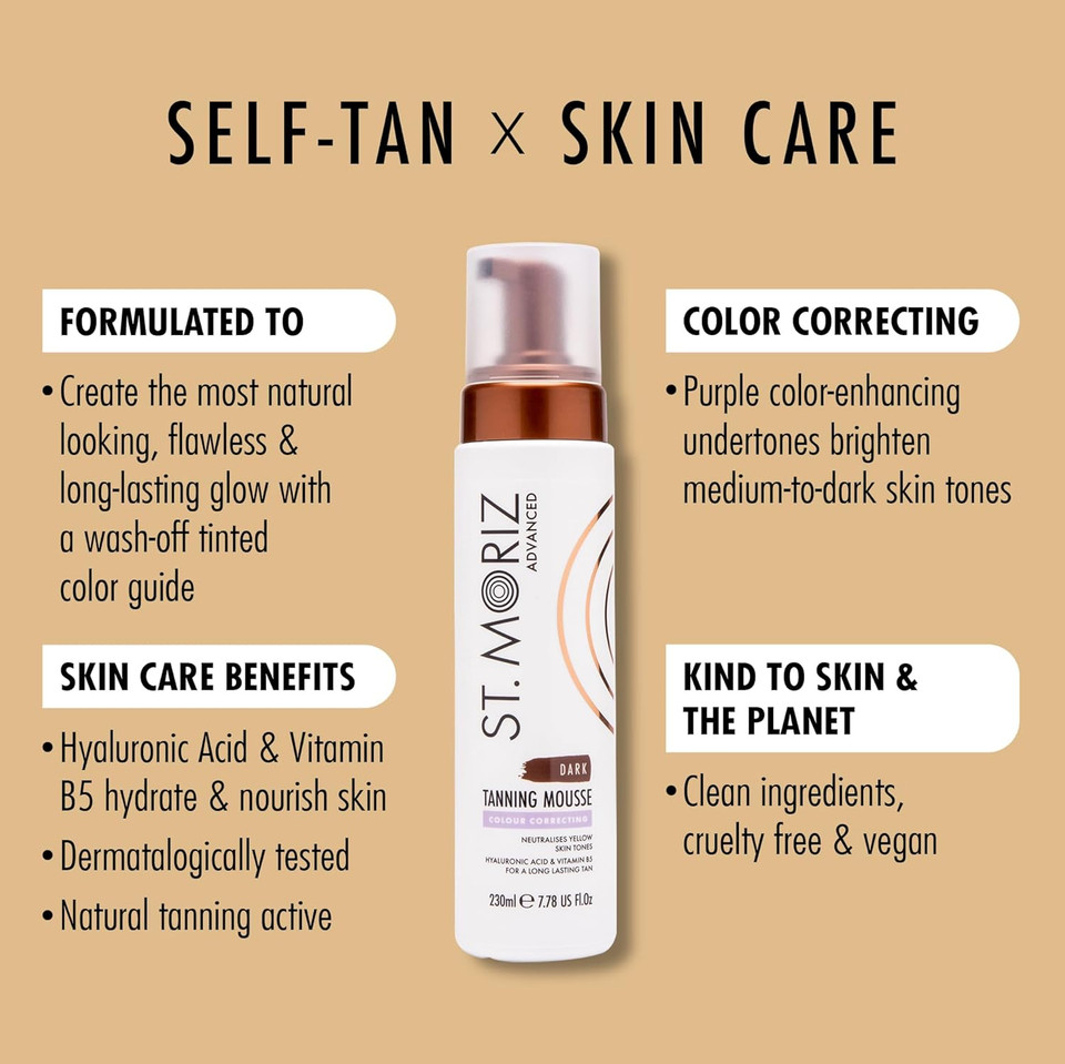St Moriz Advanced Colour Correcting Tanning Mousse in Dark | With Hyaluronic Acid, Vitamin B5 & Advanced Skin Care Benefits | Brightens Medium to Dark Skin Tones | Fast-Drying Vegan Fake Tan | 200ml St Moriz Advanced Colour Correcting Tanning Mousse in Dark | With Hyaluronic Acid, Vitamin B5 & Advanced Skin Care Benefits | Brightens Medium to Dark Skin Tones | Fast-Drying Vegan Fake Tan | 200ml