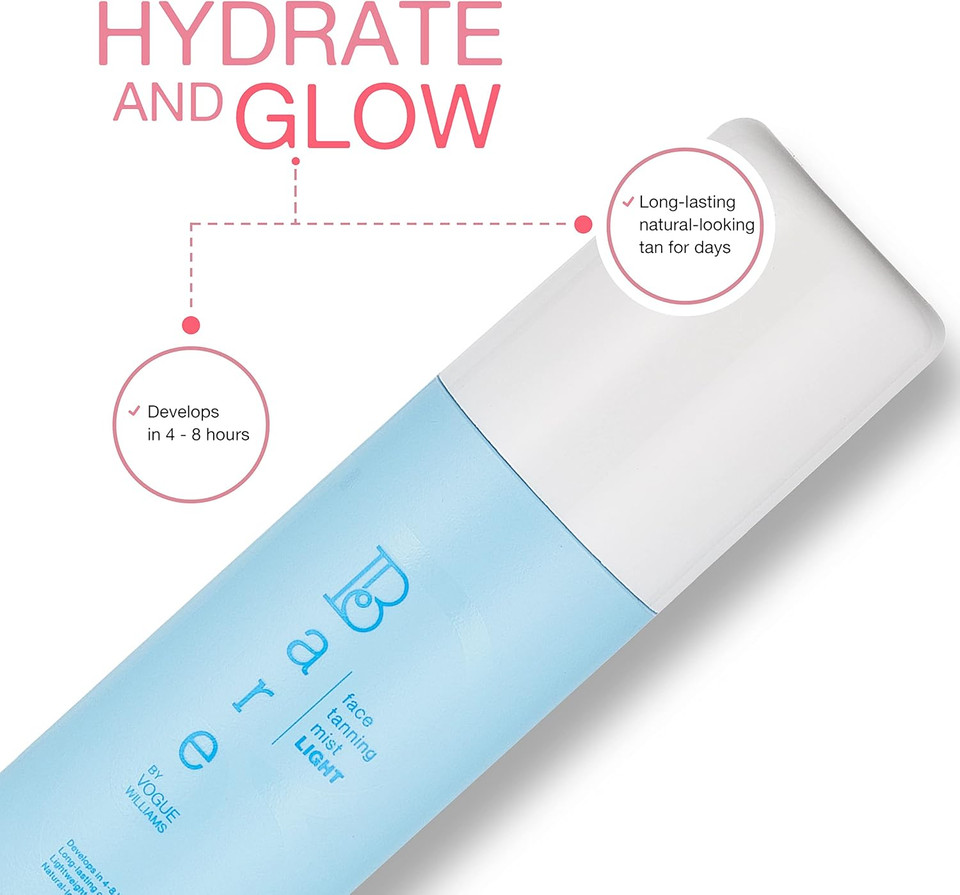 Bare by Vogue Fake Tan - Self Tan Face Mist Spray Solution - Light for a Natural Glow on Face & Body - Easy Application Mist