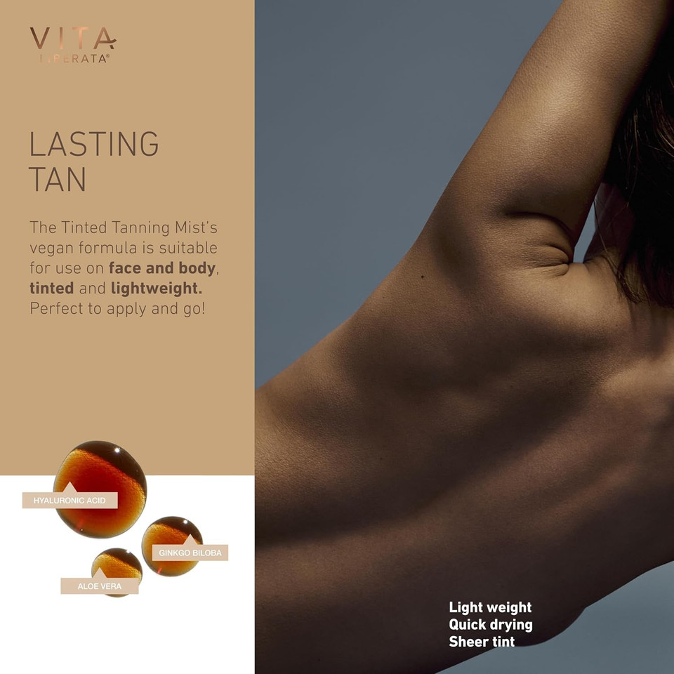 Vita Liberata Tanning Mist - Medium - Tinted, Natural Looking Tan Designed for Face & Body, Quick Drying Formula, Formulated with Organic Glycerin & Cucumber Extract, 50ml