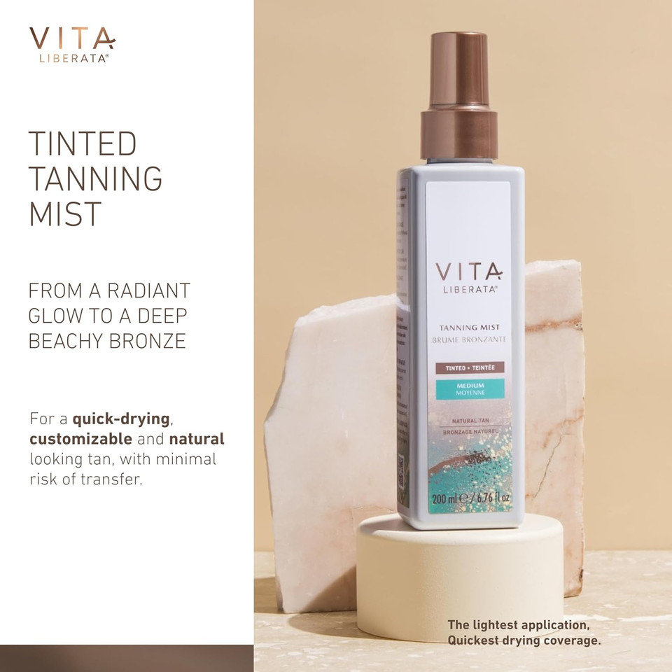 Vita Liberata Tanning Mist - Medium - Tinted, Natural Looking Tan Designed for Face & Body, Quick Drying Formula, Formulated with Organic Glycerin & Cucumber Extract, 50ml