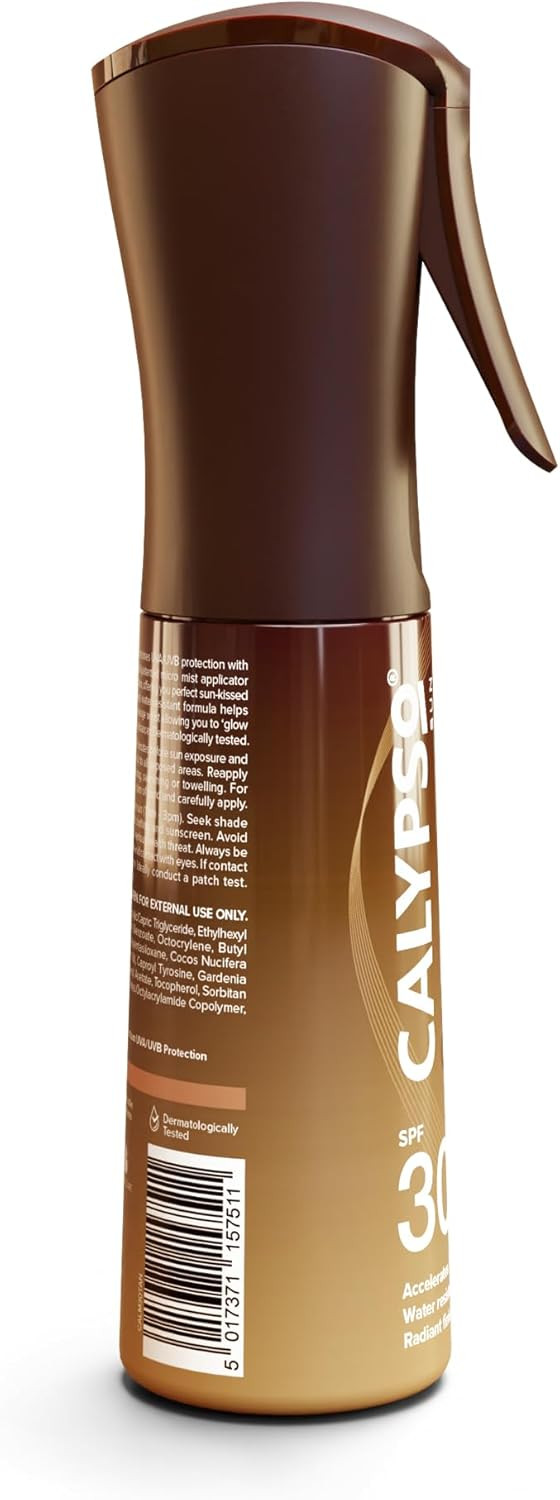 Calypso Glow and Tan Mist SPF 30, Bronzing Tan Enhancing Oil with Accelerator, Water Resistant, Sun Spray, High UVA & UVB Protection, 100ml