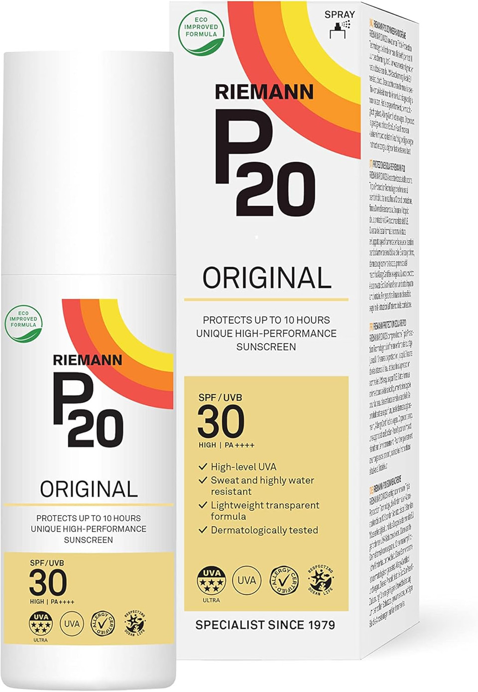RIEMANN P20 Original SPF30 Spray 100ml Advanced Sunscreen Protection, High Performance Triple Protection + Sweat Resistance, Durable Protects up to 10 Hours, Very Water Resistant, High UVA Protection