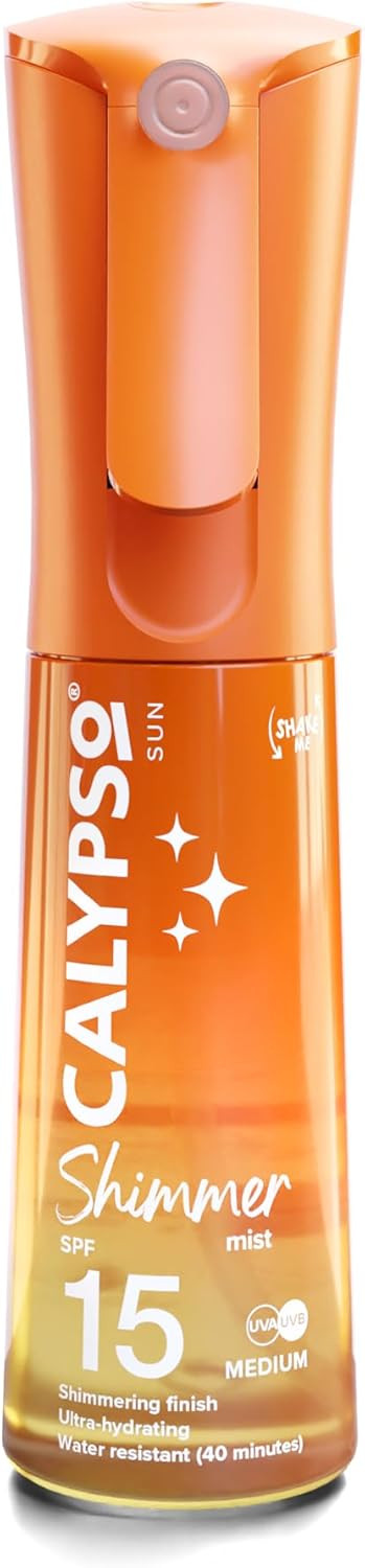 Calypso Shimmer Mist SPF15, Shimmering Finish, Protective Water Resistant Sun Spray, Non-sticky, Transparent Sunscreen, 100ml