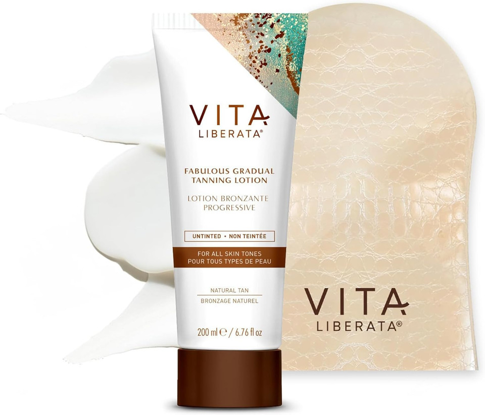 VITA LIBERATA, Fabulous Gradual Tanning Lotion 100ml & Dual Sided Self Tanner Mitt, Super Hydrating Hyaluronic Acid, Designed for Face & Body, Buildable Formula, Streak Free, Lasting Finish