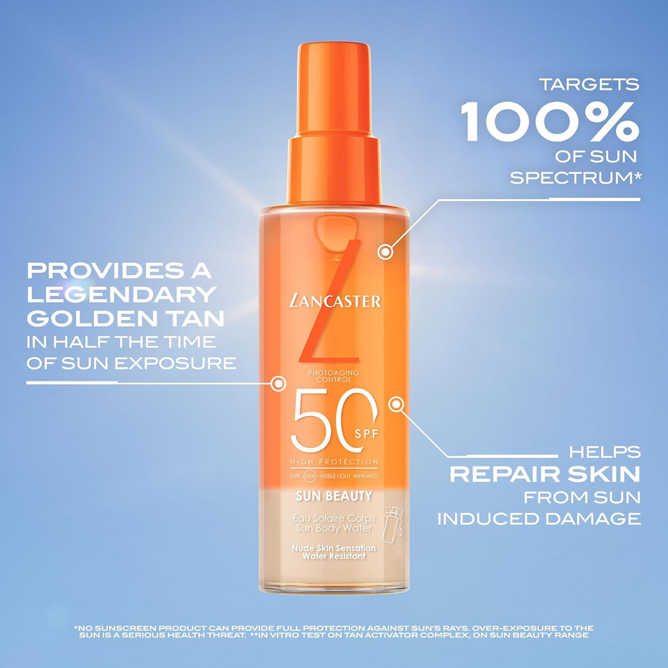 Lancaster Sun Beauty Body Water SPF50 100ml, Photoaging Control, Nude Skin Sensation, Broad Spectrum Sun Protection, Water and Sweat Resistant Spray, Suitable for All Skin Types, Vegan