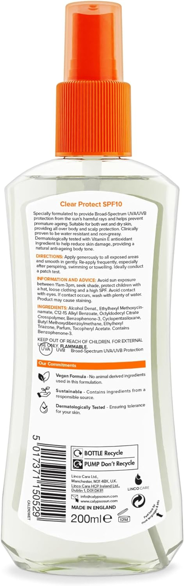 Calypso Wet Skin Dry Oil Spray with SPF10, 200 ml (Pack of 2)