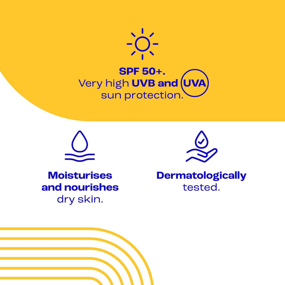 E45 Sun Body Lotion for Sensitive Skin. Hydrating Sun Cream with very high UVA and UVB protection and SPF 50+. For Dry Skin, Sensitive Skin and Eczema Prone Skin - 180 ml