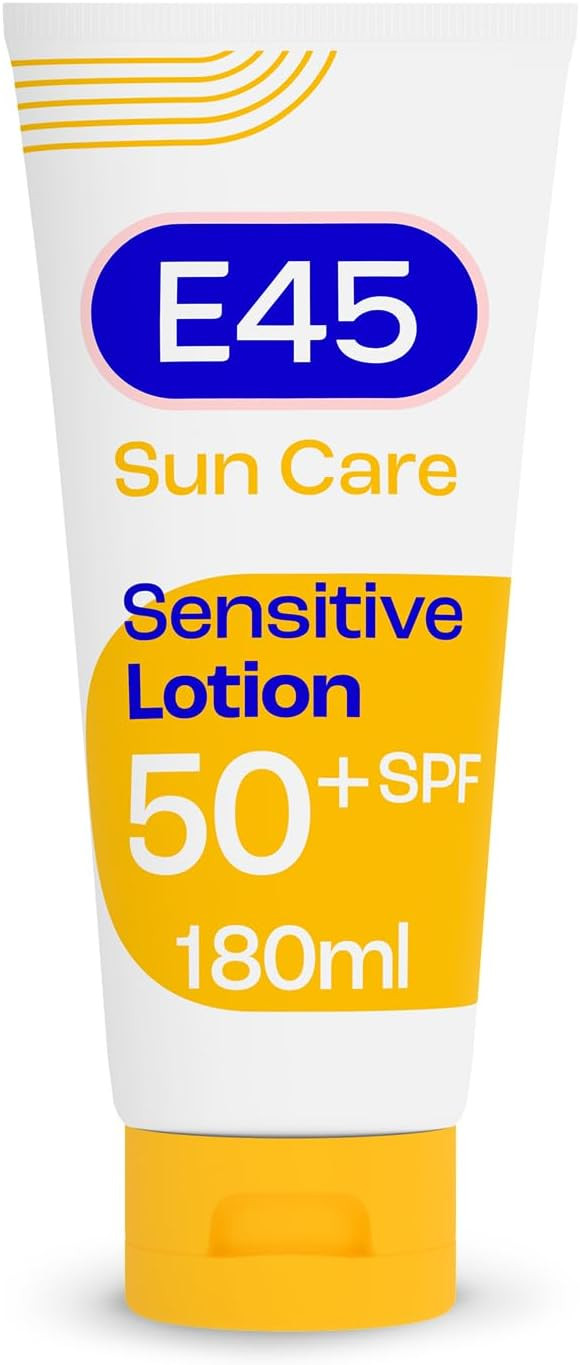 E45 Sun Body Lotion for Sensitive Skin. Hydrating Sun Cream with very high UVA and UVB protection and SPF 50+. For Dry Skin, Sensitive Skin and Eczema Prone Skin - 180 ml