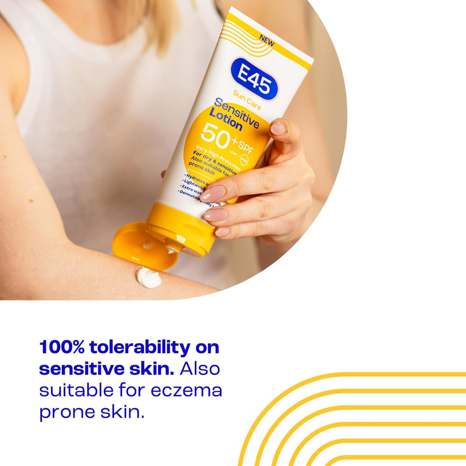 E45 Sun Body Lotion for Sensitive Skin. Hydrating Sun Cream with very high UVA and UVB protection and SPF 50+. For Dry Skin, Sensitive Skin and Eczema Prone Skin - 180 ml