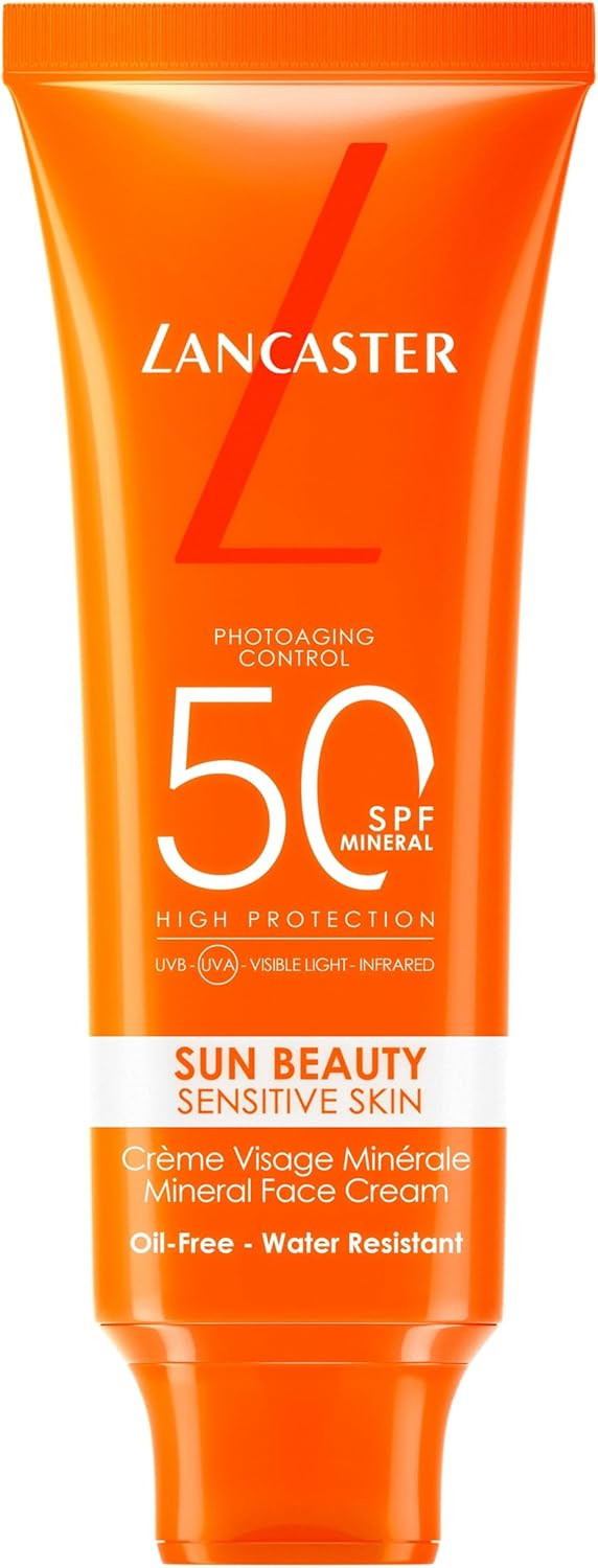 Lancaster Sun Beauty Sensitive Skin Mineral Face Cream SPF50 50ml, Broad Spectrum Sun Protection, With Tan Activator Complex, Lightweight Texture, Water Resistant Formula, Suitable for All Skins