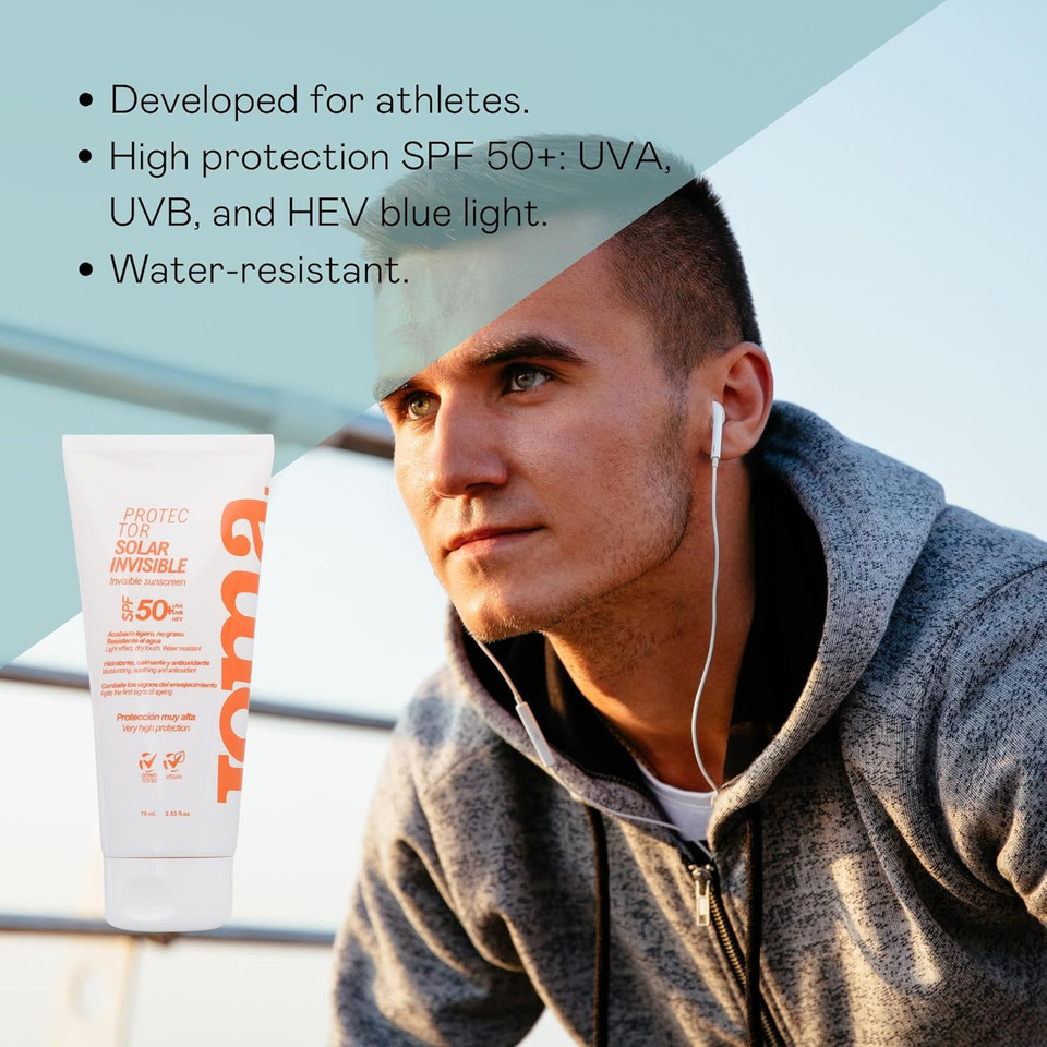 Valquer Invisible Facial Sun Serum SPF 50+ for athletes. Antioxidant and anti-aging protection. Deep hydration and water resistance - 75 ml