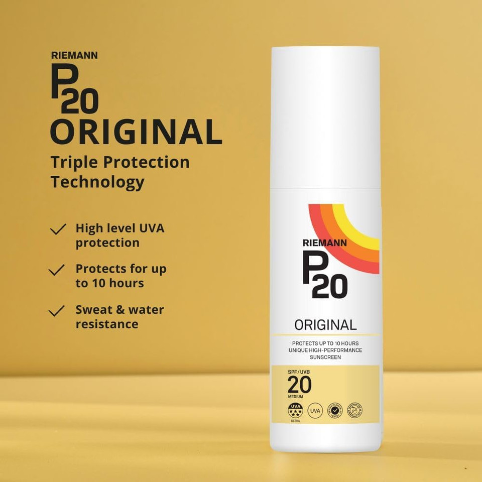 RIEMANN P20 Original SPF20 Lotion 100ml, Advanced Sunscreen Protection, High Performance, Triple Protection + Sweat Resistance, Protects up to 10 Hours, Very Water Resistant, Medium Level UVA