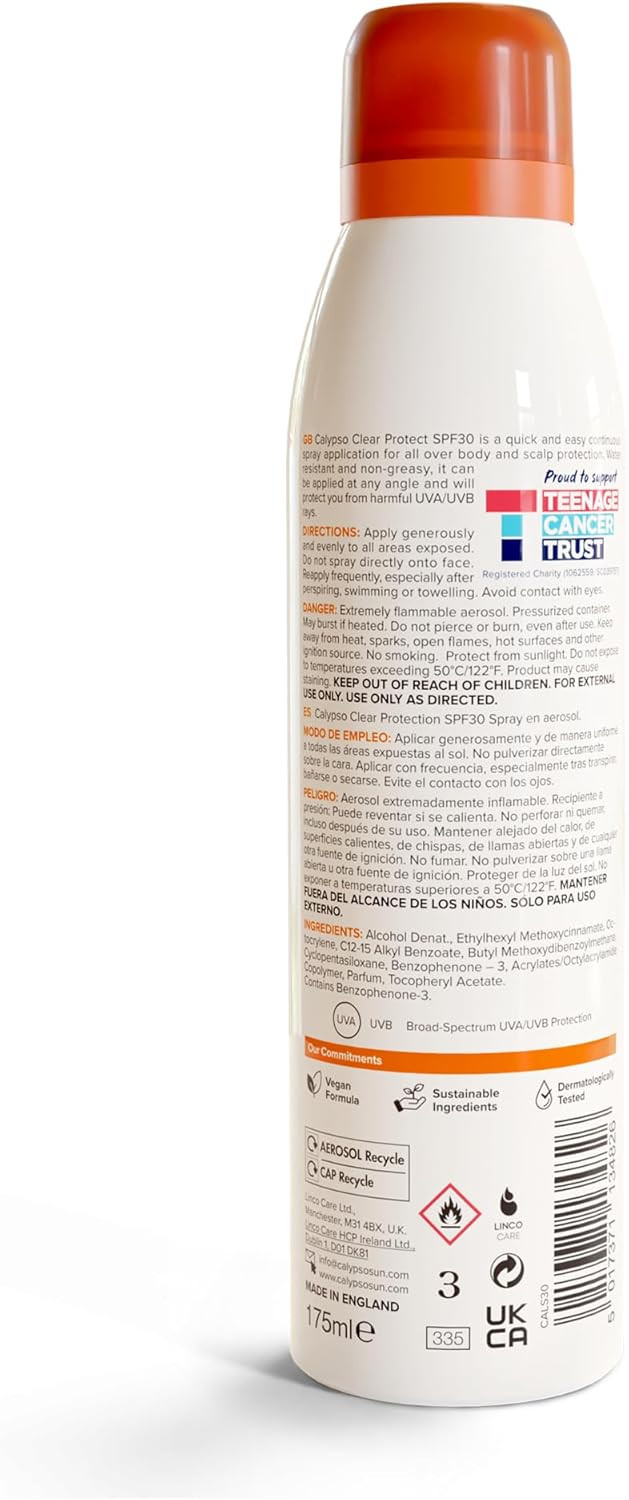 Calypso Clear Protection Continuous Spray SPF30-175 ml CALS30 & Clear Protection Continuous Spray SPF15