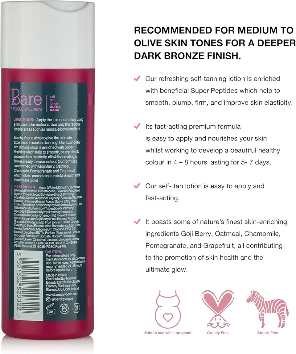 Bare by Vogue - Medium Tan Self-Tanning Lotion - Suitable for All Skin Types - Self Tanner for Face & Body - Long-Lasting Fake Tan - 200ML