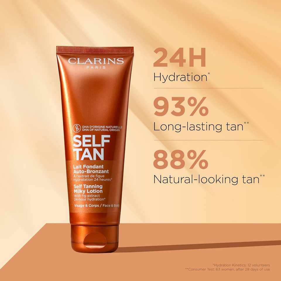Clarins Self Tanning Milky Lotion | Streak-Free Natural Glow for Face & Body | Hydrating, Buildable Tan
