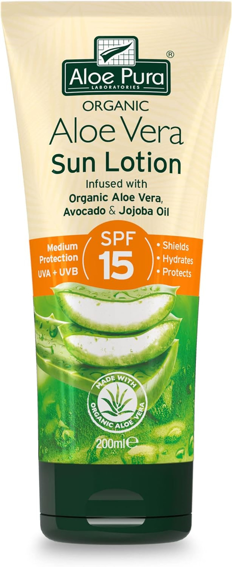 Aloe Pura, Organic Aloe Vera Sun Lotion SPF 25, Natural, Vegetarian, Cruelty Free, Paraben & SLS Free, Long-Lasting Shield, Medium Protection, 200ml & Organic Aloe Vera Gel 100ml