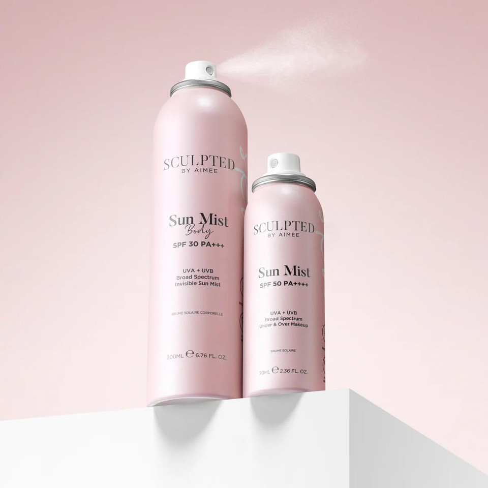 Sun Mist Spray with SPF 50 from Sculpted by Aimee - 70ml Invisible Facial SPF 50 Spray Mist for Under and Over Makeup Hydration, Sun Protection, and Refreshing the Skin with Apricot Oil and Vitamin E
