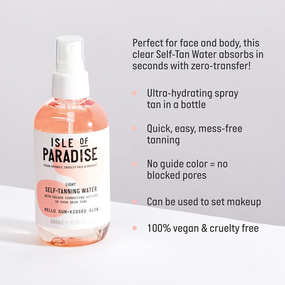 Isle of Paradise Self Tan Water Light (200 ml) Hydrating Self Tanning Water Natural Ingredients & Vegan