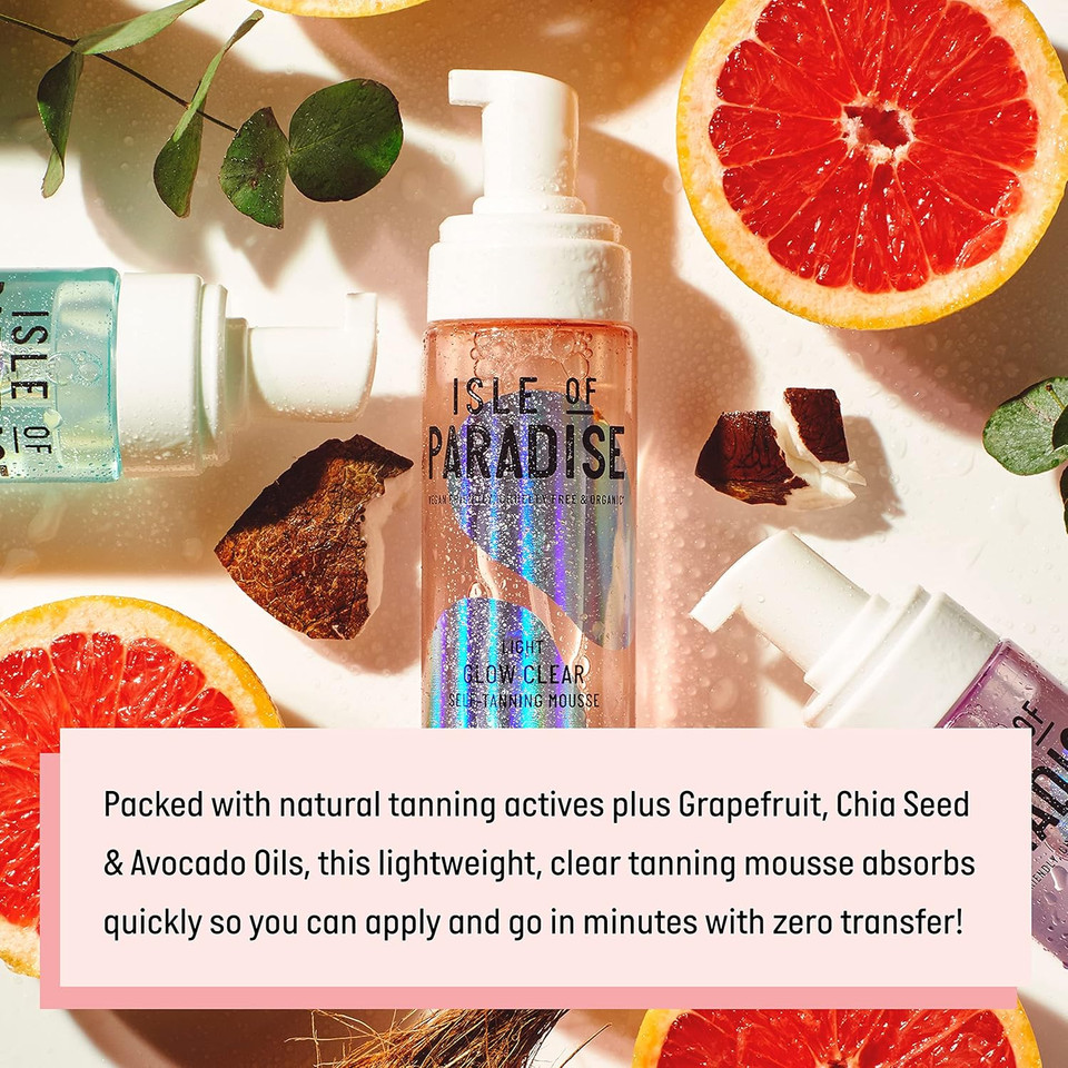 Isle of Paradise Self Tan Mousse, Light (200 ml) Glow Clear Self Tanning Foam, Natural Ingredients & Vegan (packaging may vary)