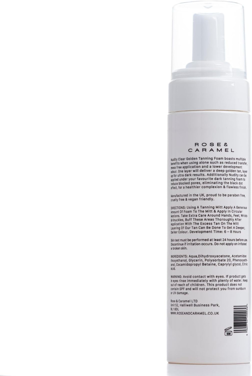 Rose & Caramel Nudity Clear Self Tanning Mousse 200ml. Clear Self Tanner, Skinkissed Golden Tan