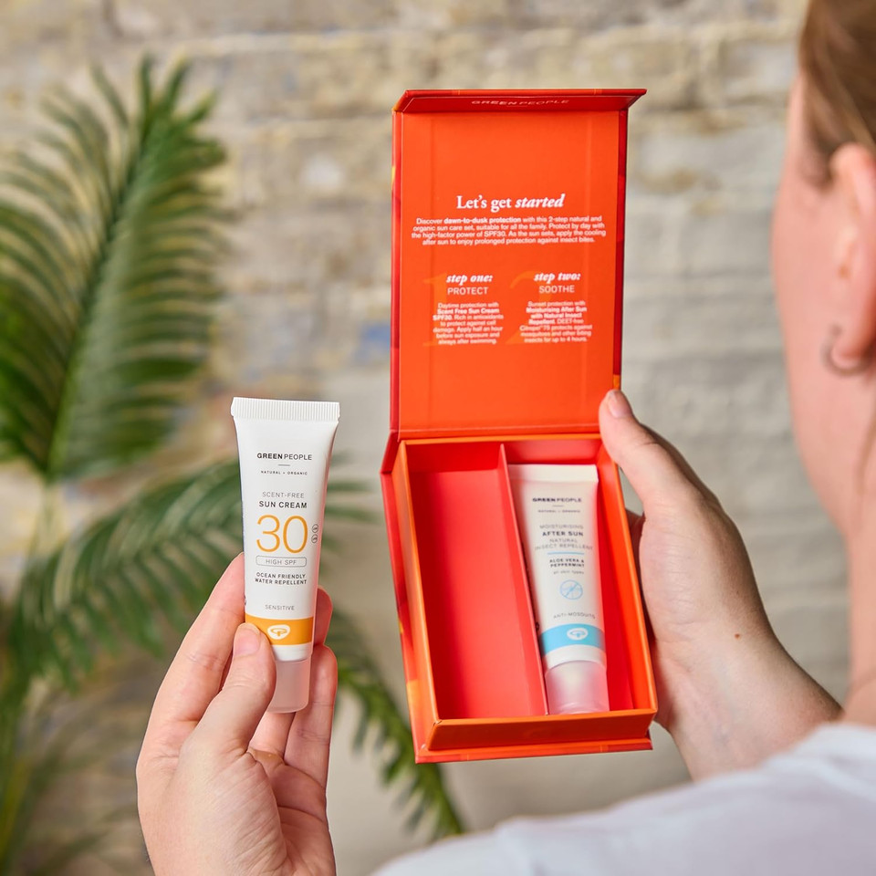Green People Organic Sun Cream Travel Pack - Mini Set - SPF30 + After Sun with Insect Repellent - Reef Safe, 2 x 30ml