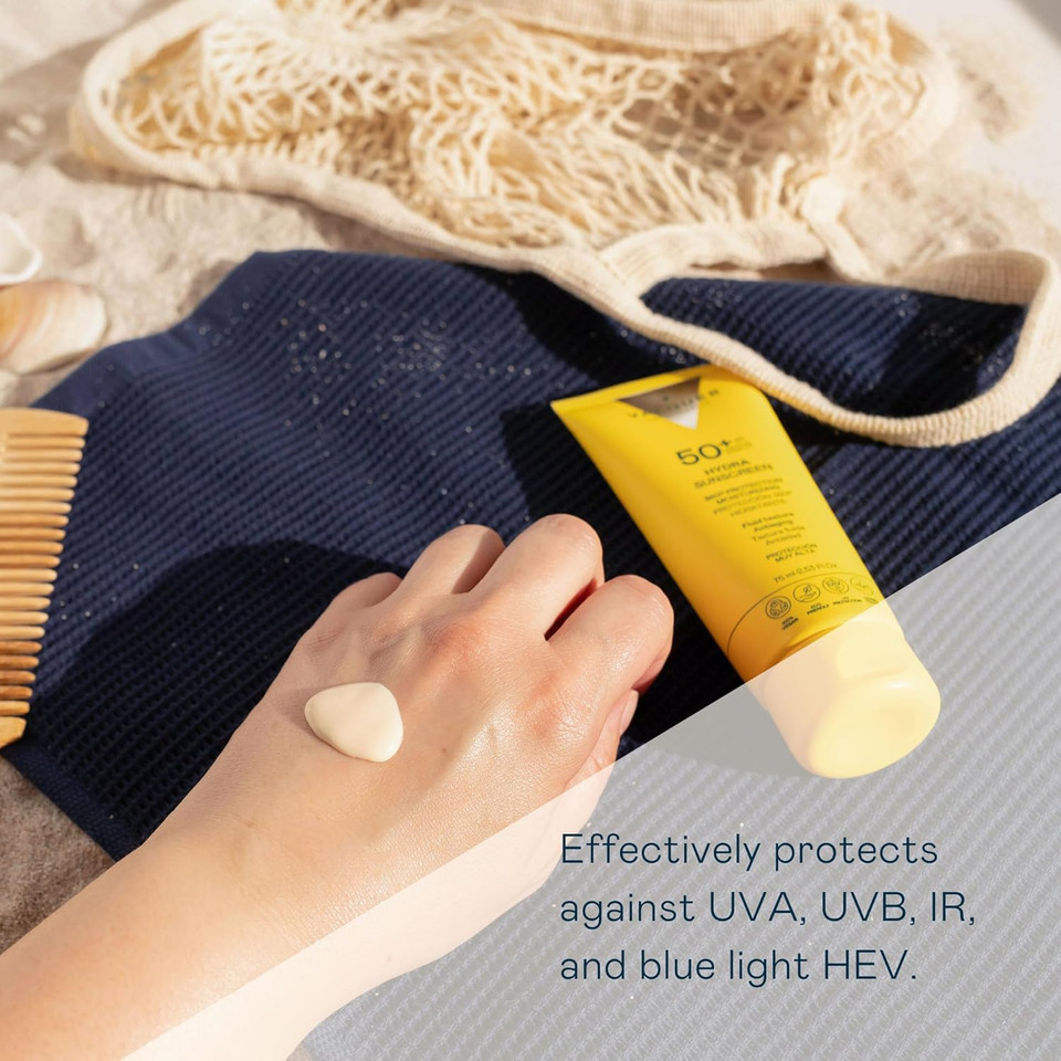 Valquer Hydra Sunscreen SPF 50 Sunscreen Facial Cream, Moisturizing and Anti-Aging. 360 Protection for All Skin Types. With Hyaluronic Acid and Silky Texture. Vegan. 75 ml