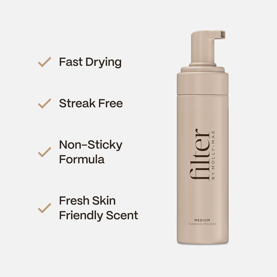 Filter by Molly-Mae Tanning Mousse | Medium Shade | Fast Drying Self Tan Mousse, for a Sunkissed, Golden Glow | Streak Free Fake Tan | Moisturising Foam | Fast Developing | 200ml
