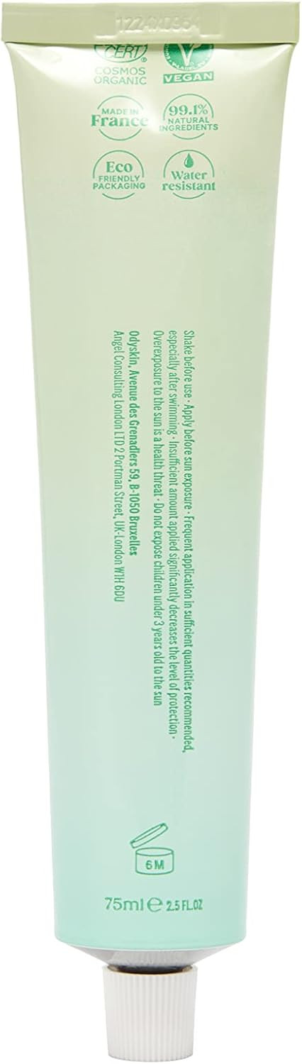 Odyskin Sun Cream SPF 30, 75ml - Cosmos Organic & Vegan certified, 99.1% natural ingredients, water-resistant, made in France, coral reef friendly, contains mineral filters only, zero-waste packaging