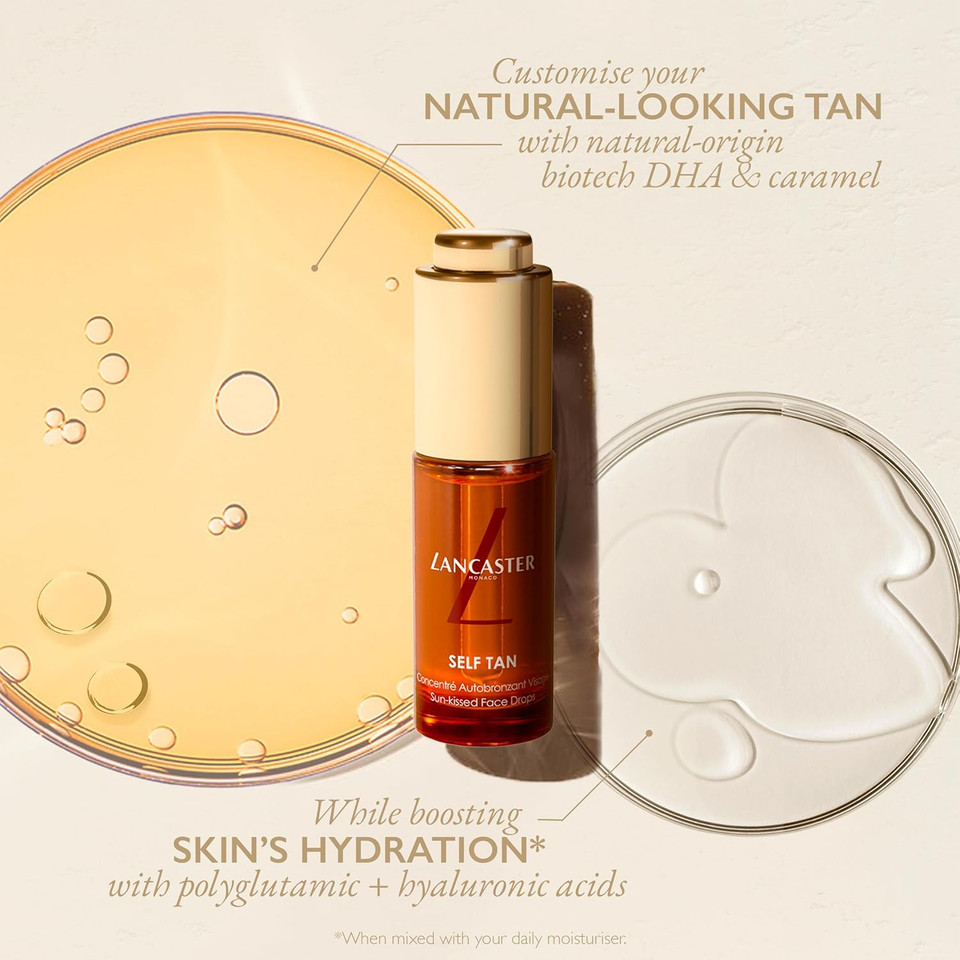 Lancaster Self Tan Sun-Kissed Face Drops 15ml, Natural-Looking Tan, Flawless and Radiant Finish, Easy to Spread Drops, Water and Sweat Resistant, Vegan Formula
