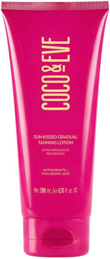 Coco & Eve Sun-kissed Gradual Tanning Lotion - Natural Sunless Moisturizing Tanner with 72H Hydration & Streak-Free, Buildable Glow. Skincare-Infused with Antioxidants and Hyaluronic Acid. (200ml)