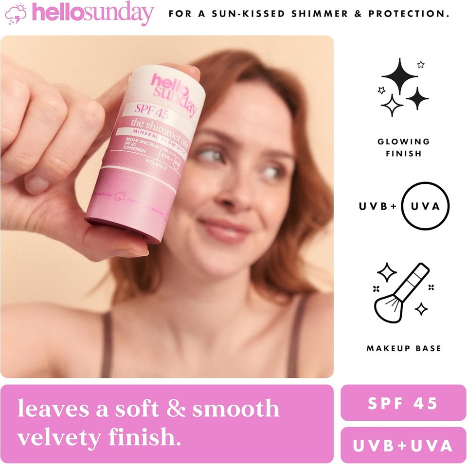 Hello Sunday The Shimmer One | Mineral Glow Stick SPF 45 with Hyaluronic Acid | Hydrating & Travel-Friendly Sunscreen with Sun-Kissed Finish