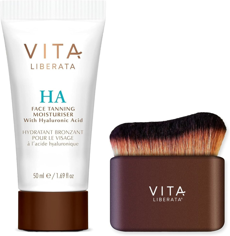 VITA LIBERATA HA Face Tan 50ml & Brush Bundle, Tanning Moisturiser with Hyaluronic Acid, Hydrating Skincare, Sun-Kissed Radiant Glow, Includes Application Blending Brush, Streak Free Result VITA LIBERATA HA Face Tan 50ml & Brush Bundle, Tanning Moisturiser with Hyaluronic Acid, Hydrating Skincare, Sun-Kissed Radiant Glow, Includes Application Blending Brush, Streak Free Result