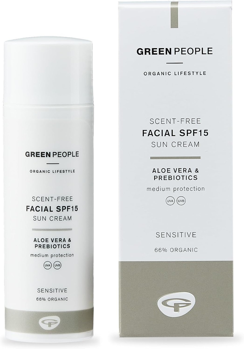 Green People Scent Free Facial SPF15 Sun Cream - Suitable for Combination & Sensitive Skin - Paraben Free Sunscreen - Organic, Cruelty Free & Vegan, 50ml