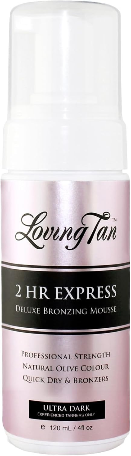 Loving Tan 2 HR Express Mousse, Ultra Dark - Streak Free, Natural looking, Professional Strength Sunless Tanner - Up to 5 Self Tan Applications per Bottle, Cruelty Free, Naturally Derived DHA, 120 ml