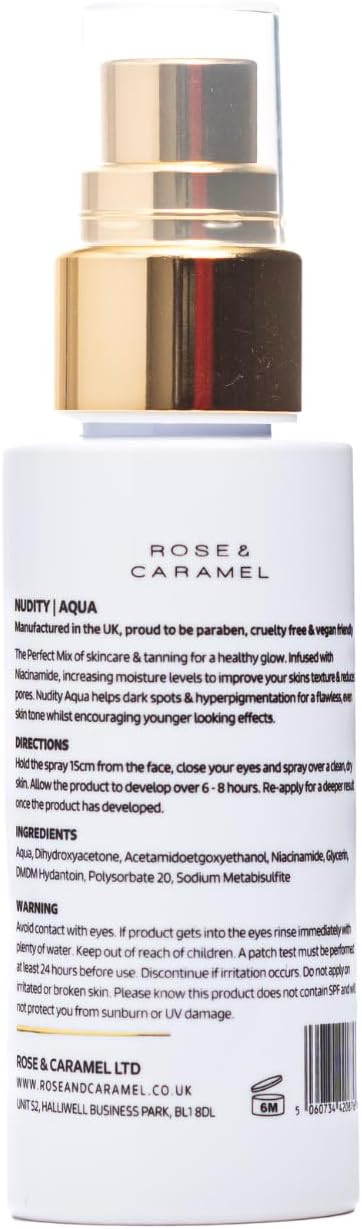 Rose & Caramel Nudity Aqua Face Tanning Water - Gradual Self Tanner for Medium to Dark Skin Tones, 50ml
