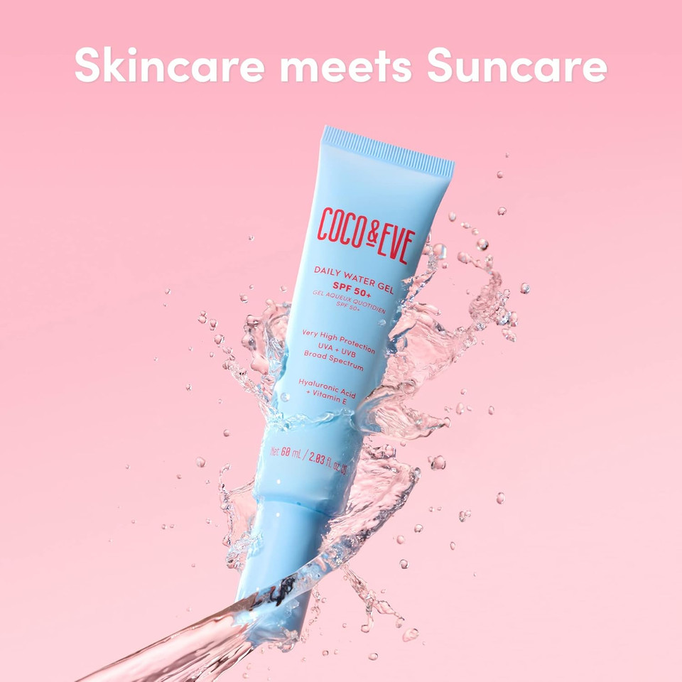 Coco & Eve Daily Water Gel SPF 50+ Sunscreen - Sun Face Protection Against UVA UVB | Australian Made, Hydrating, Lightweight Facial Suncream | Hyaluronic Acid, Aloe Vera, Glycerin for Smooth Finish