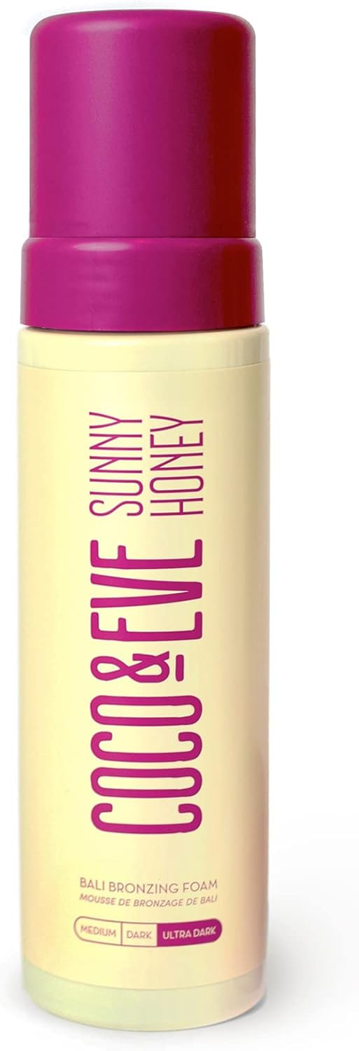Coco & Eve Sunny Honey Bali Bronzing Foam. Natural Sunless Self Tanner Mousse. Anti Cellulite, Organic Sunless Self Tanning Lotion (Medium)