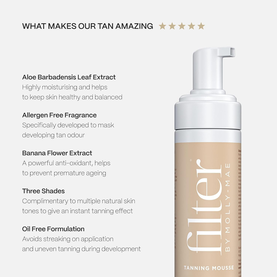 Filter By Molly-Mae Self Tanning Mousse Dark Duo Bundle | Fast Drying Fake Tan | Streak Free | Bronzed Glow | Moisturising Foam | Develops Fast | Long Lasting | 2 x 200ml Bottles
