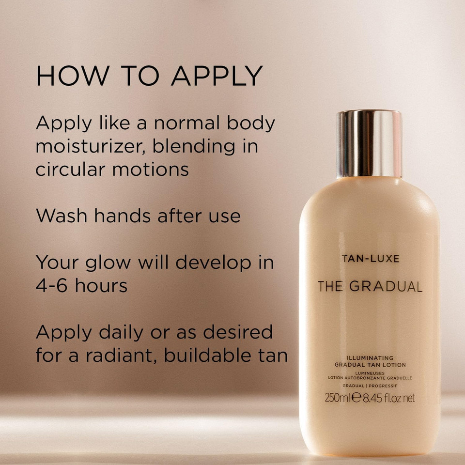 TAN-LUXE THE GRADUAL Illuminating Self Tan Lotion (250 ml) Self Tanning Skin Care with Gradual Glow, Cruelty Free & Vegan