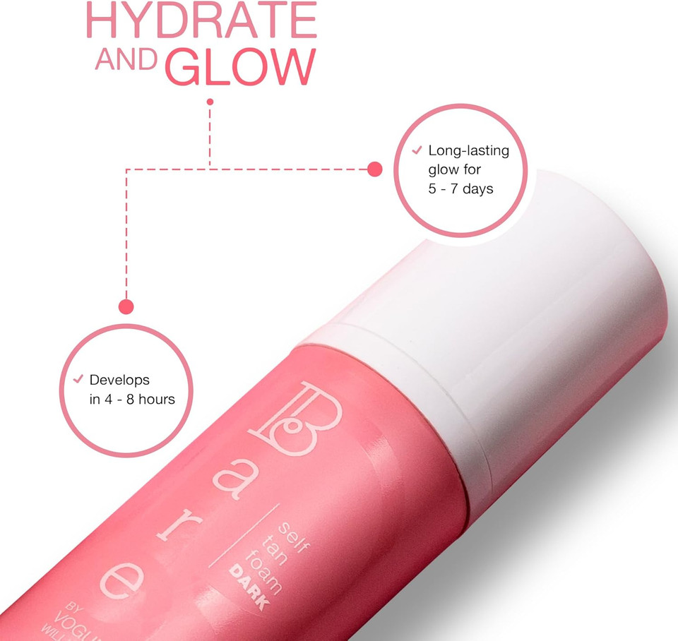 Bare by Vogue Self Tanning Foam for Face & Body - Lightweight, Streak-Free Application - Natural-Looking Tan Enriched with Skin-Nourishing Ingredients - Ideal for All Skin Types, 150ml (Dark)