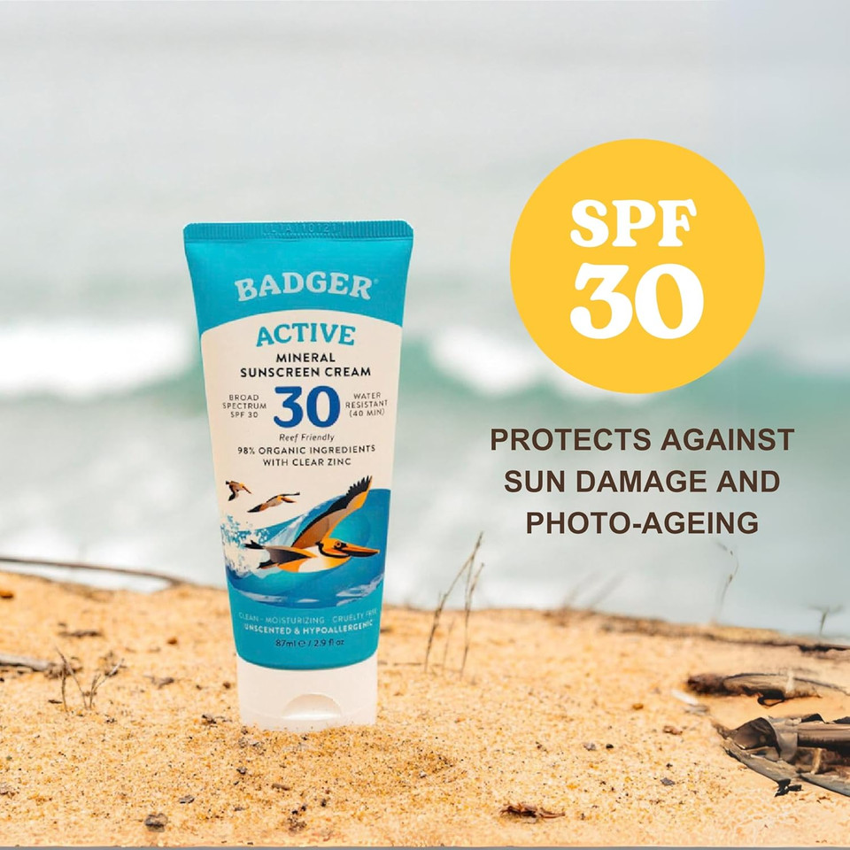 Badger Active Mineral Sunscreen SPF 30 | Broad-spectrum & Water Resistant | Moisturises & Protects Skin (87 ml)