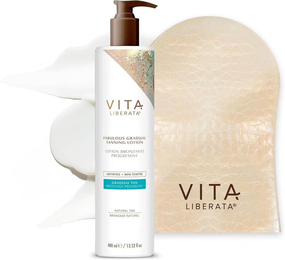 VITA LIBERATA, Fabulous Gradual Tanning Lotion 400ml & Dual Sided Self Tanner Mitt, Super Hydrating Hyaluronic Acid, Designed for Face & Body, Buildable Formula, Streak Free, Lasting Finish