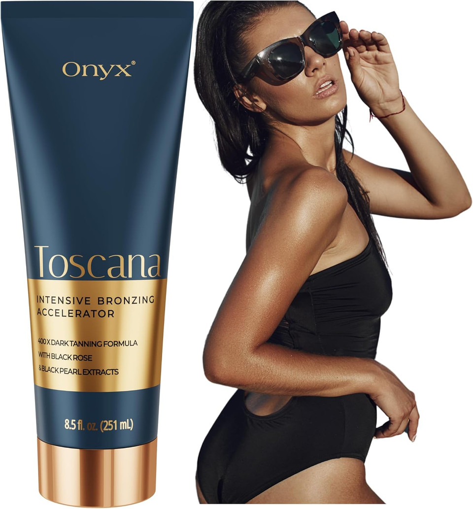 Onyx Toscana Sunbed Cream | Double Bronzer & Tanning Accelerator for Deep Dark Tan | Indoor & Outdoor Use | Hydrating Lotion for Smooth Skin & Long-Lasting Results | Streak-Free & Fast-Absorbing