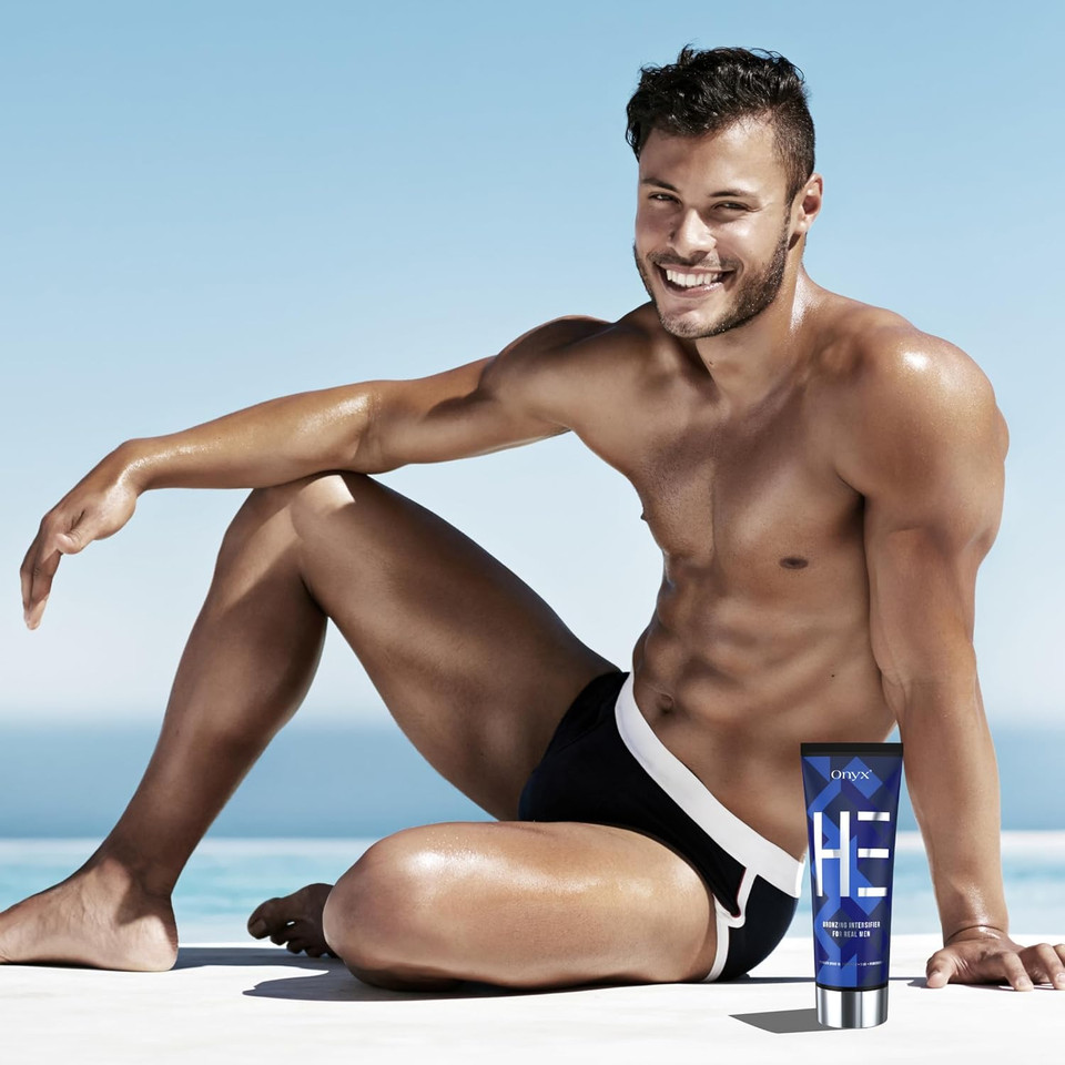 Onyx HE Sunbed Cream for Men | Tanning Accelerator for Indoor & Outdoor Use | Light, Streak-Free Formula for Rapid, Dark Results | Hydrating Lotion to Enhance Tan and Highlight Muscle Definition