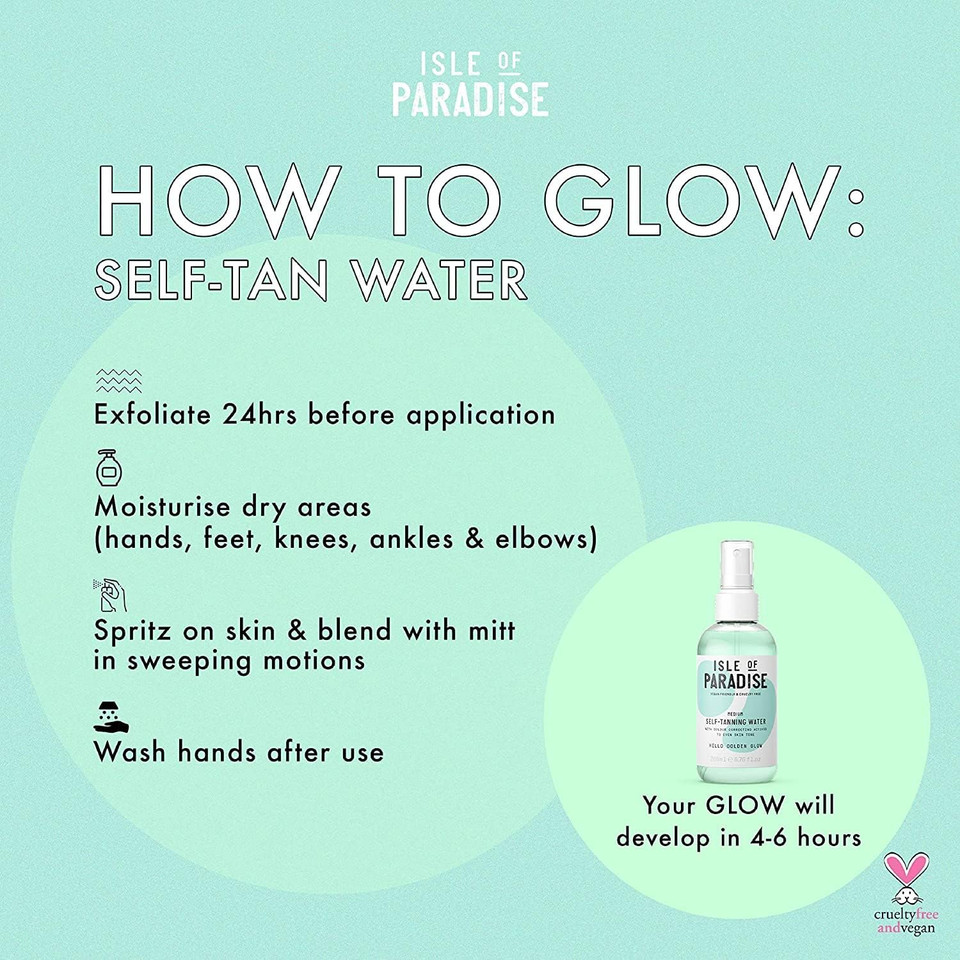 Isle of Paradise Fake Tan Water, Medium (200 ml) Hydrating Self Tanning Water Natural Ingredients and Vegan & Fake Tan Big Blending Brush Self Tanning Applicator for a Flawless Glow