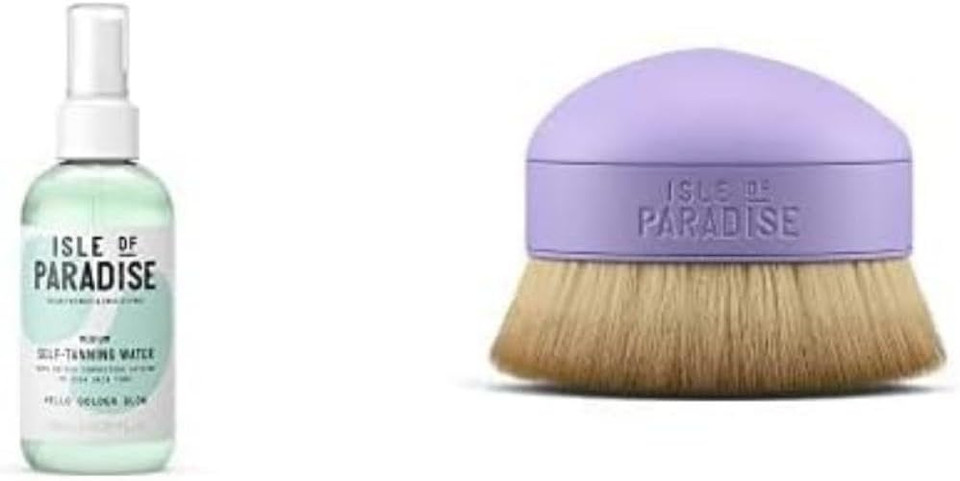 Isle of Paradise Fake Tan Water, Medium (200 ml) Hydrating Self Tanning Water Natural Ingredients and Vegan & Fake Tan Big Blending Brush Self Tanning Applicator for a Flawless Glow